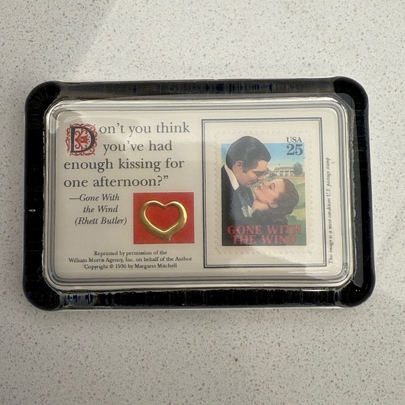 Vintage Gone With the Wind Glass Paperweight Stamp Rhett Butler Scarlett O'Hara - Picture 4 of 16